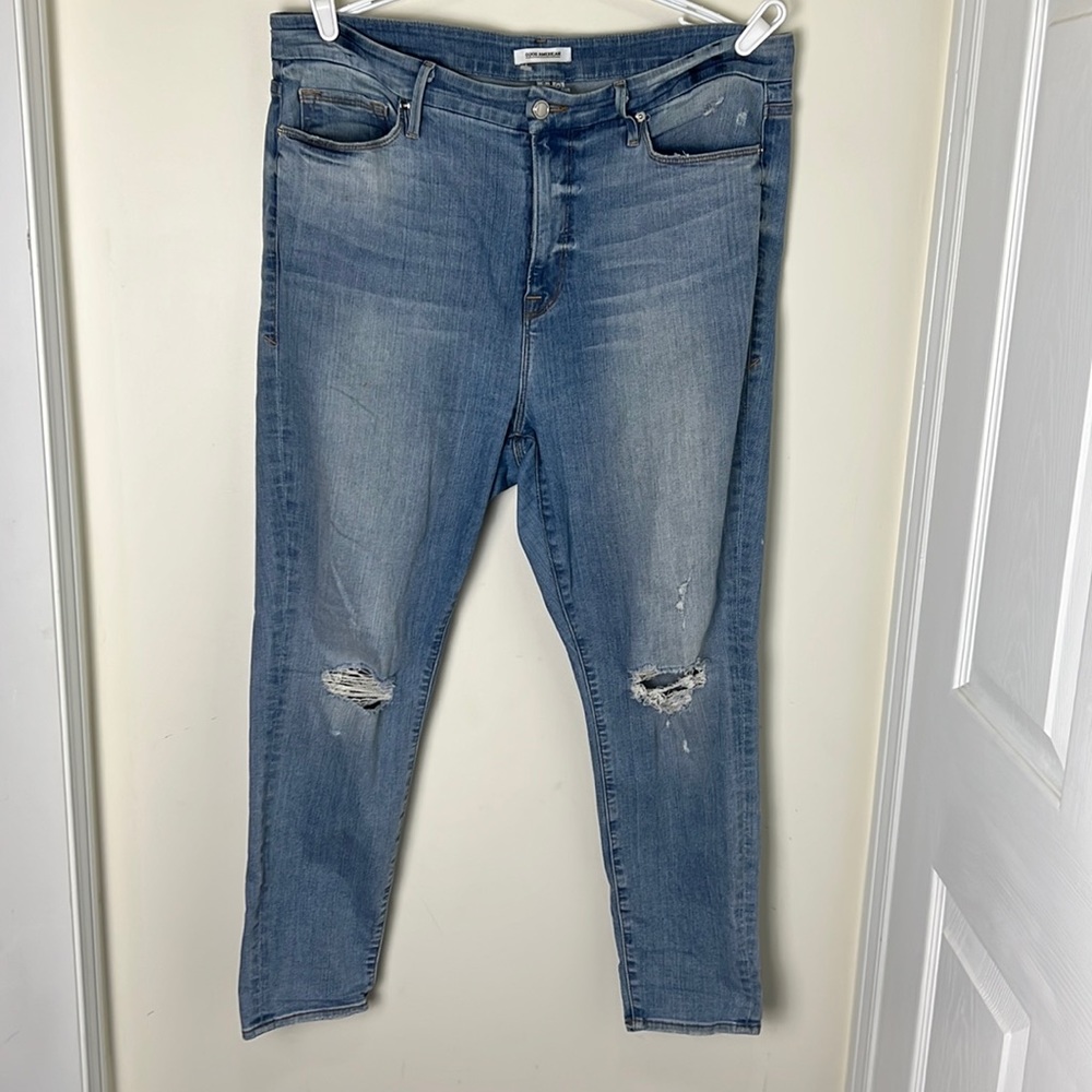 Good American Good Legs Distressed Denim Skinny Jeans Size 18
